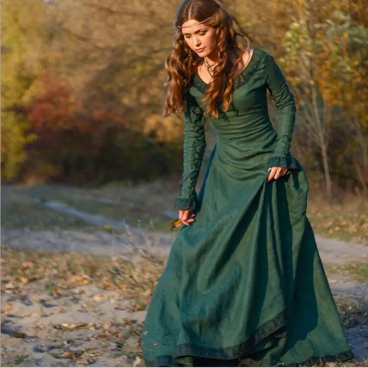 Women Medieval Dress Renaissance Vintage Style Gothic Floor Length Cosplay Dresses (Without Belt) |