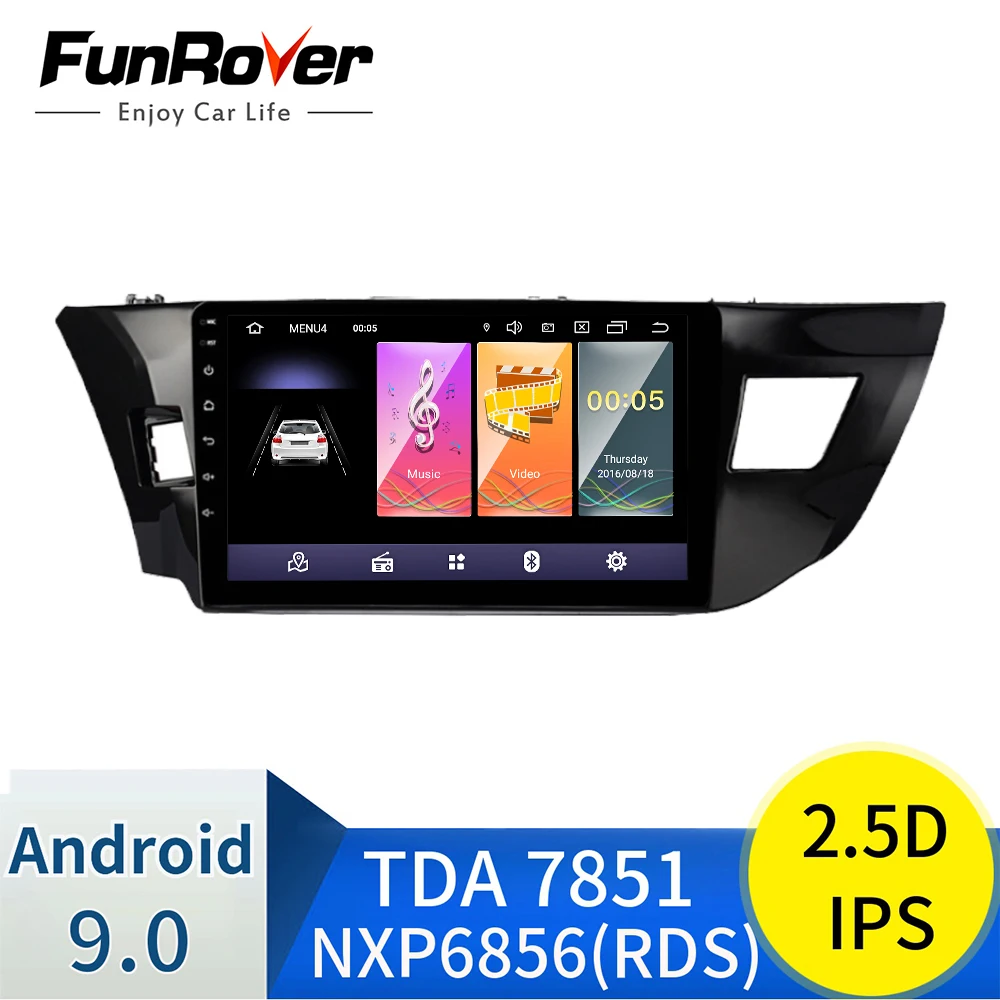 Funrover 2.5D+ ips 2 din Автомобильный Радио мультимедийный плеер Android 9,0 для Toyota Corolla 2013- dvd НАВИГАЦИЯ gps autovedio RDS BT