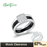 santuzza pure 925 sterling silver ring for women black white ceramic sparkling cubic zirconia %d0%ba%d0%b8%d1%80%d0%b0%d0%bc%d0%b8%d1%87%d0%b5%d1%81%d0%ba%d0%b8%d0%b5 delicate fine jewelry