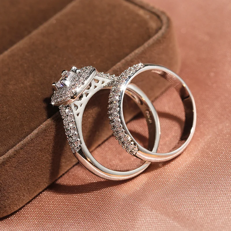 

14K white gold natural 2 Carats Diamond Jewelry Ring for Women Men Bridal Set Anillos De with Zirconia Gemstone Ring Bizuteria