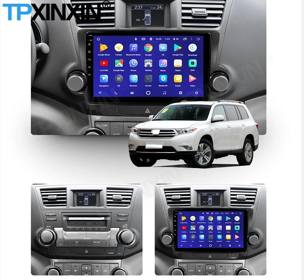 

128G Carplay Car Radio 2 Din Stereo Receiver Android For Toyota Highlander 2011-2013 2014 GPS Navigation Player Audio Head Unit