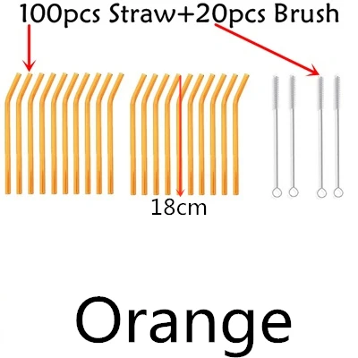 100 straw - 20 brush 100 шт многоразовые стаканы для питья 18 см х 8 мм для смузи, чая, сока- 10 упаковок с 20 щетками для чистки - Цвет: 100 straw - 20 brush