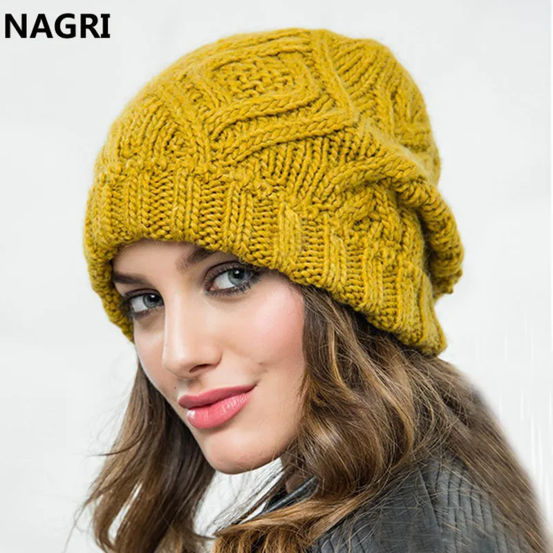 Женские зимние вязаные шапочки Skullies шапки 2019 однотонные мягкие шерстяные грубые