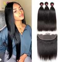 bone straight bundles with frontal brazilian human hair weave bundles with lace frontal remy hair bundles with frontal closure