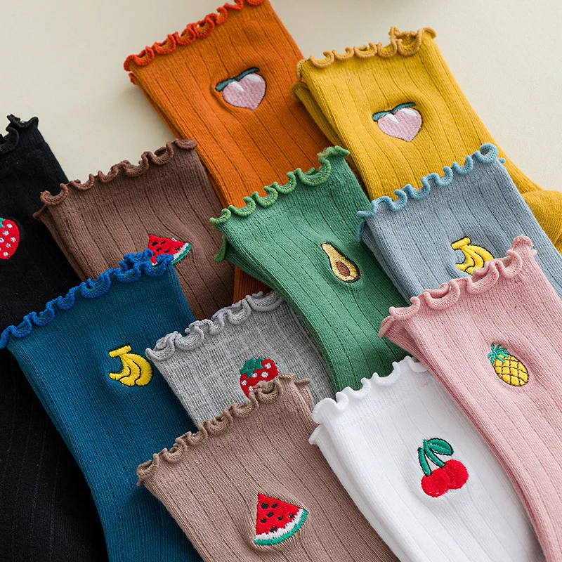 

Crew Socks Women's Cartoon Fruit Socks Colorful Cotton Harajuku Socks Pink Green Brown Grey Socks Woman's Fashion Socks