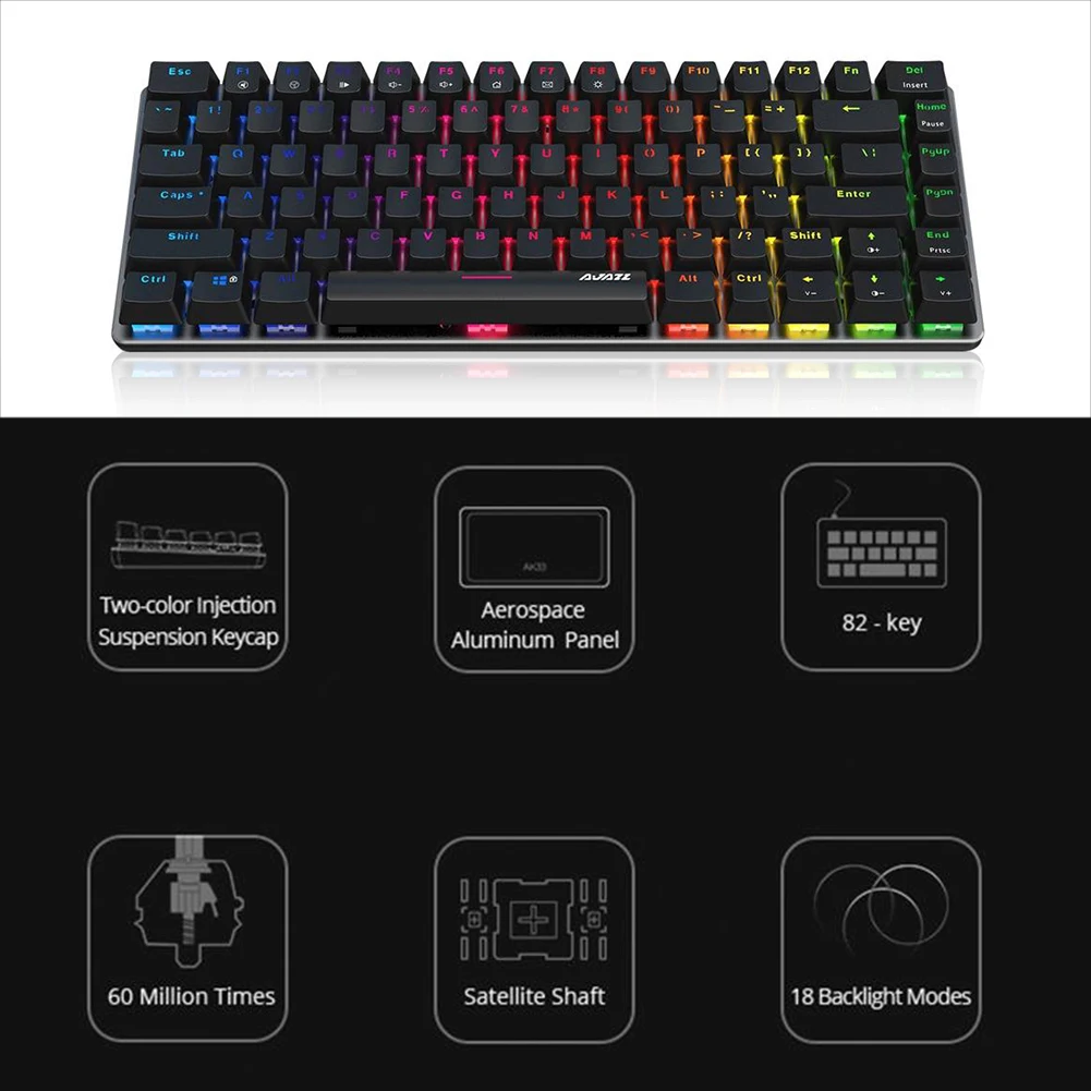 

Ajazz AK33 Gamer Keyboard RGB LED Backlight Black/Blue Switch 82 Keys USB Wired Gaming Mechanical Keyboard For Desktop Laptop PC