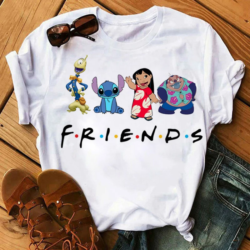 Kawaii Disney Cartoon Lilo Stitch T Shirt Men Funny Ohana Graphic Tees Unisex Tops Anime Harajuku Grunge T-shirt Male | Мужская одежда