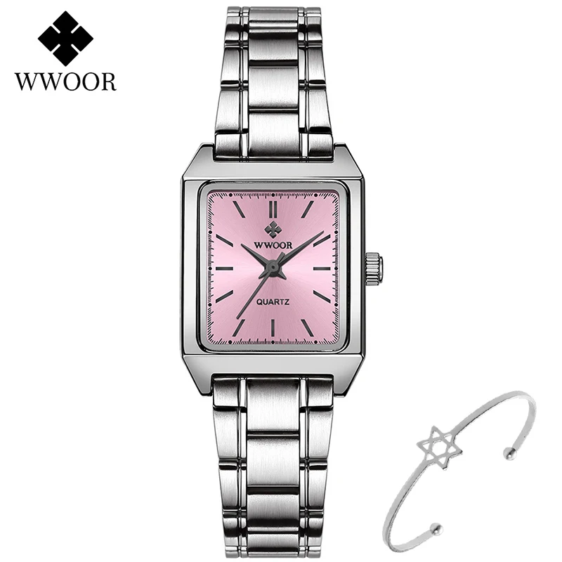 Reloj Mujer WWOOR Watch For Women Fashion Pink Bracelet Watches Ladies Luxury Small Wrist Watch Waterproof Clock Gifts For Women