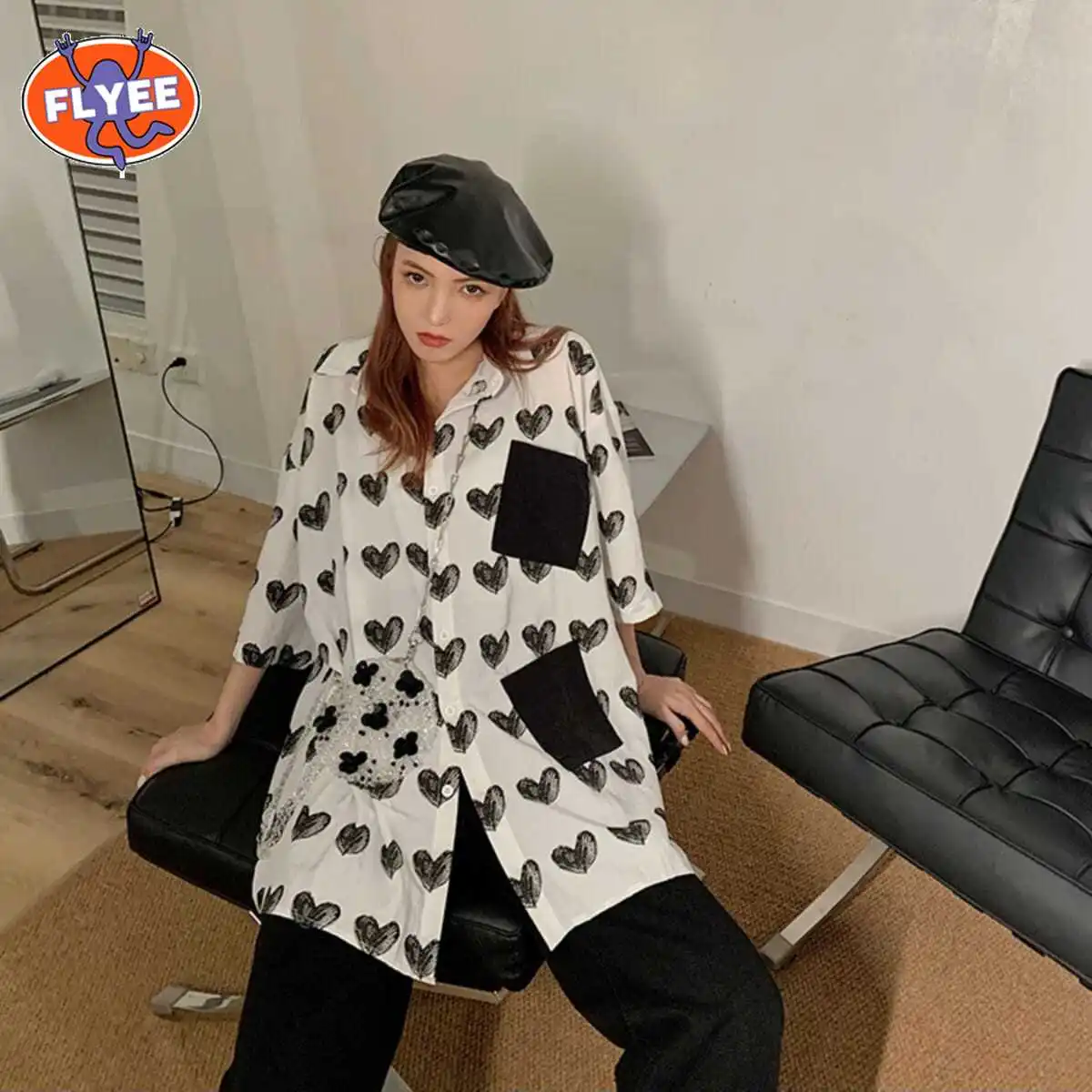 

Jacket Coats Harajuku Korean Love Print Spring Autumn Loose Thin Long-Sleeved Hooded Sun Protection Coat Shirt Student Girl Top