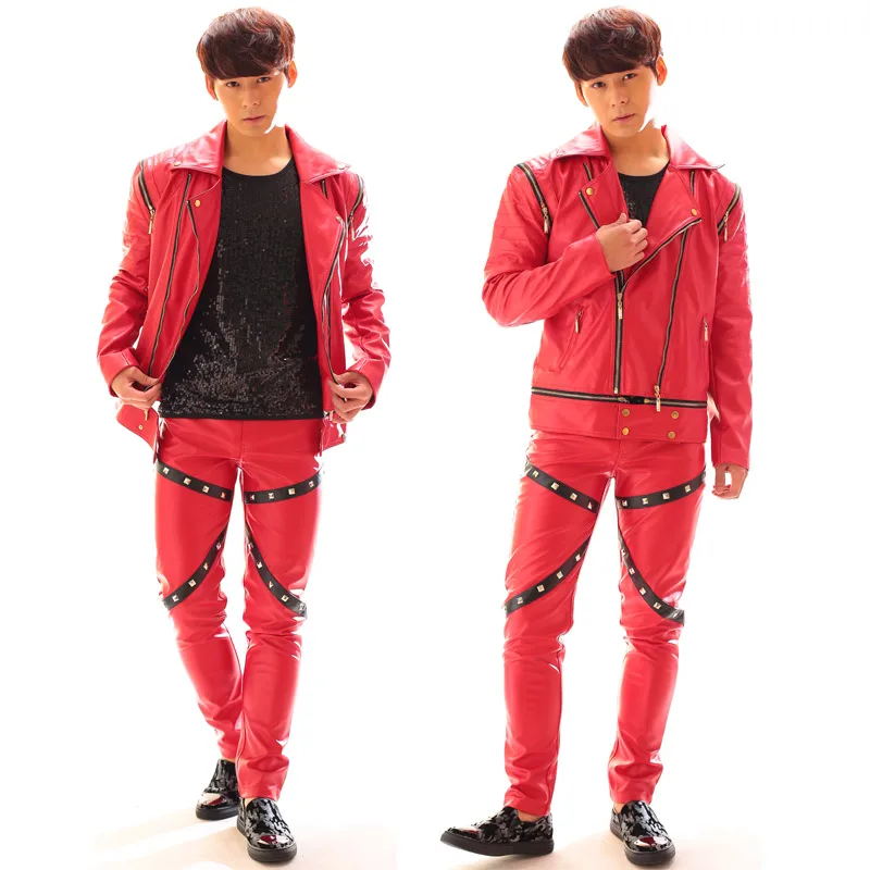 Мужские костюмы для ночного клуба с Красной металлической молнией локомотивное