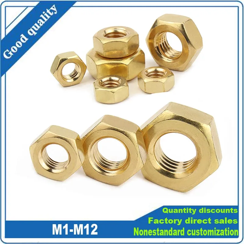 aliexpress.com - 5/10/20/50/100pcs DIN934 Solid Brass Copper Hex Hexagon Nut for M1 M1.2 M1.4 M1.6 M2 M2.5 M3 M4 M5 M6 M8 M10 M12 Screw Bolt