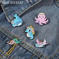 sea animal enamel pin metal cute badge brooch octopus whale ocean lapel clothes sweater backpack for women kids jewelry gifts