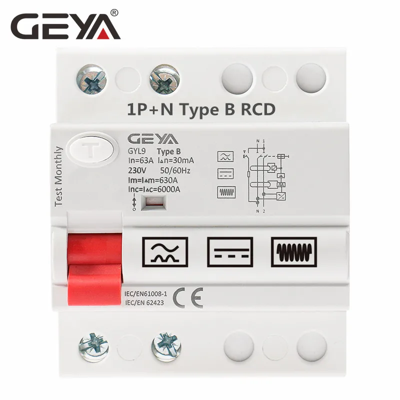 Выключатель тока утечки GEYA Din Rail постоянный ток RCCB RCD 4P 63a 30 мА 300 Тип B 10