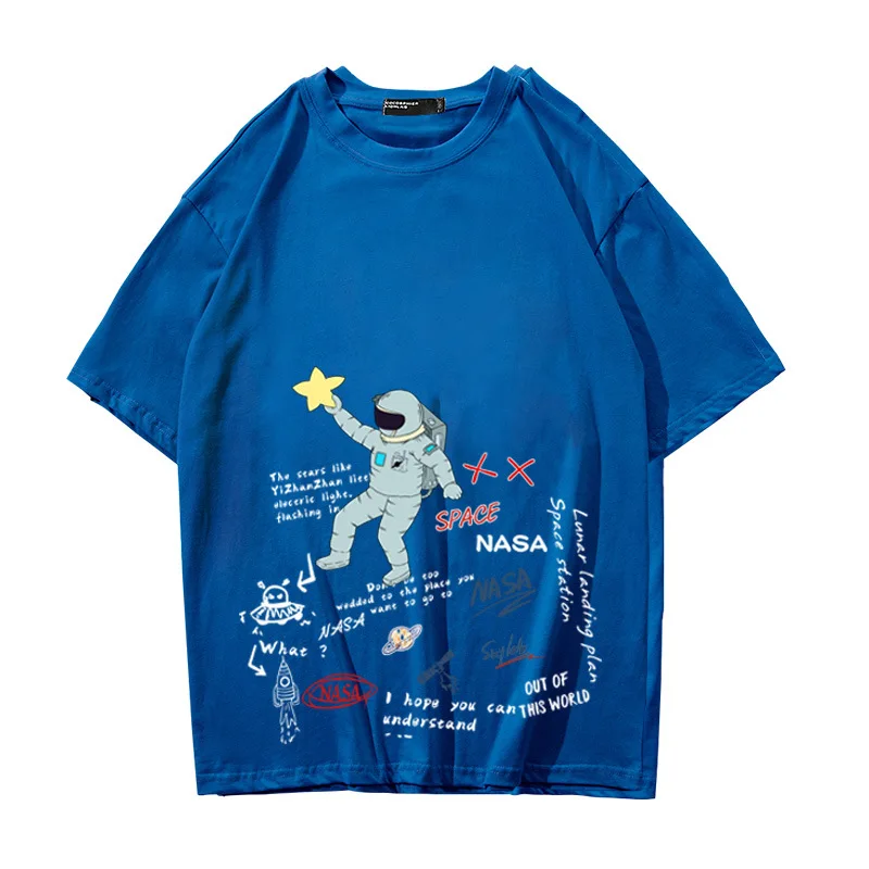 

Cartoon anime short-sleeved T-shirt men and women loose couple clothes cotton picking stars astronaut tide brand student clothes