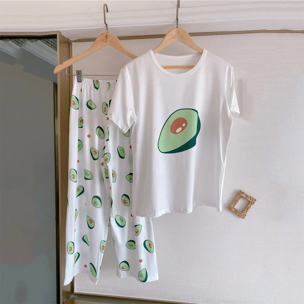 Летние женские пижамы Футболка с мультяшным принтом укороченные штаны костюм