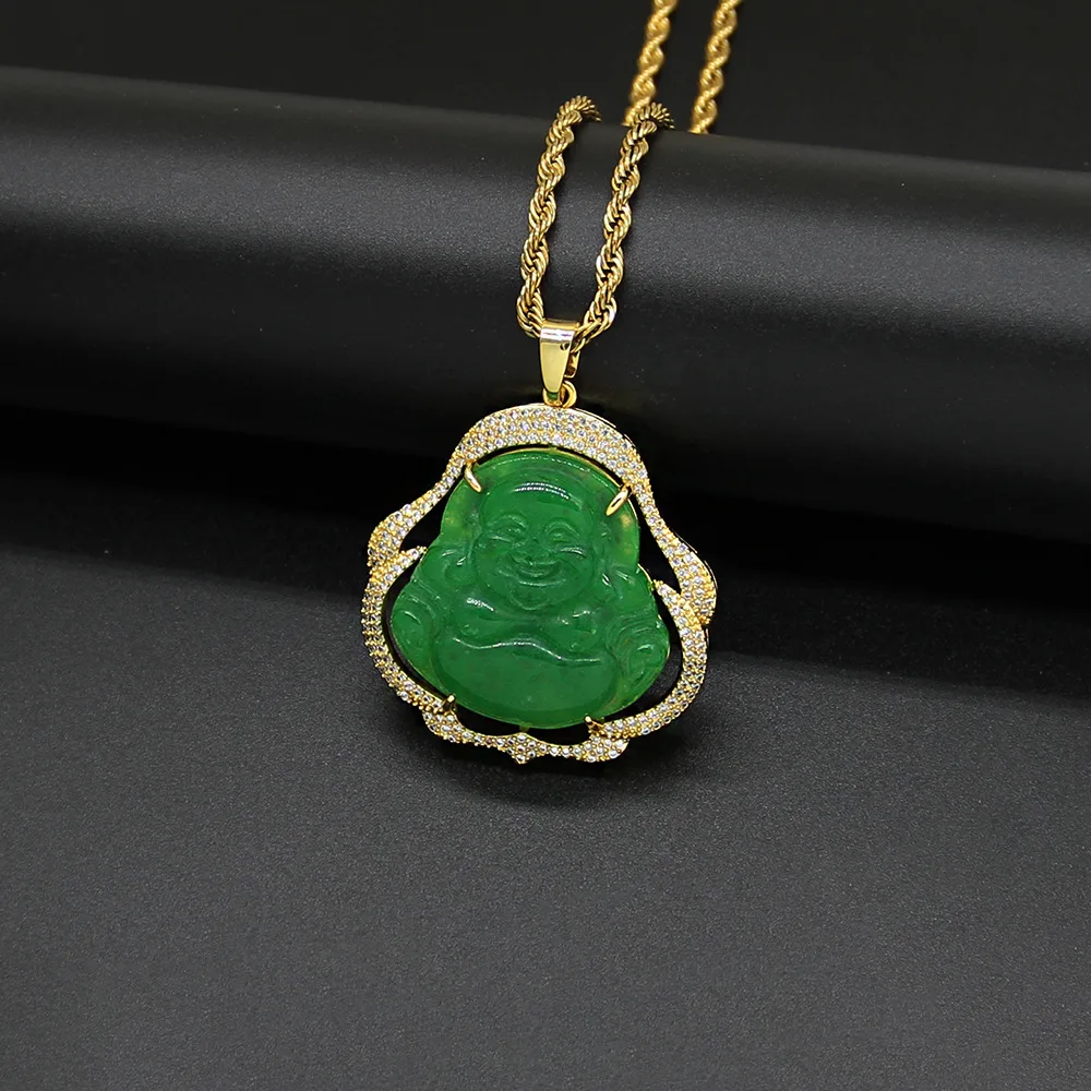 

Men/Women Hip hop Maitreya Buddha pendant necklaces AAA Zircon with Stainless Steel never fade Buddhism necklace jewelry gifts