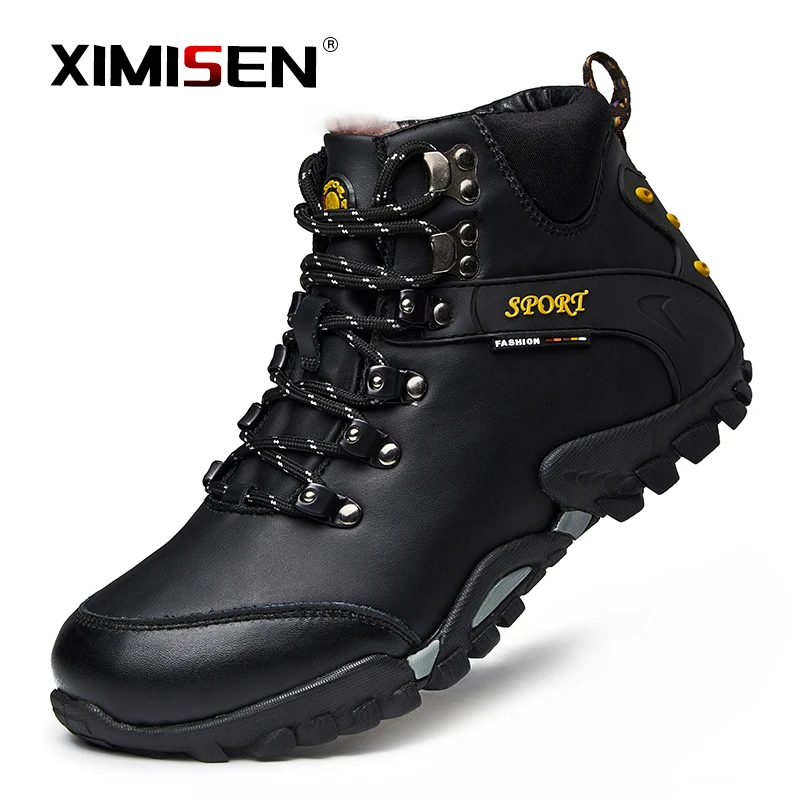 Ботинки XIMAISEN мужские кожаные Нескользящие удобные короткие плюшевые зимняя
