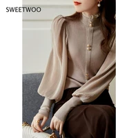 2021 vintage long sleeve half turtleneck cardigans sweaters korean single breasted basics cardigan japanese sweet sweater