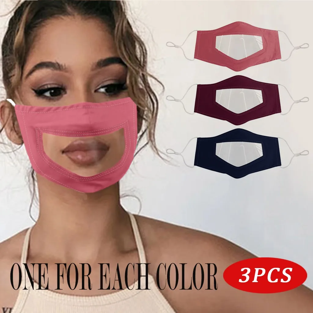 

3PCS Mask With Clear Window Visible Expression Face Cover For Deaf Mute People Adult Transparent Face Mask Washable Reusable A60