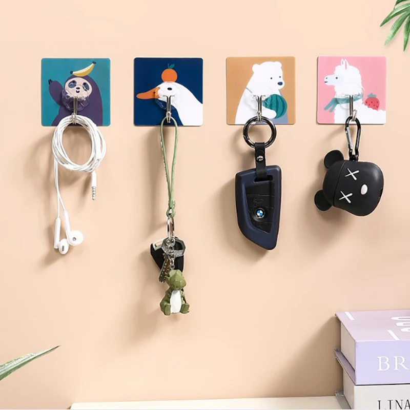 4 шт. бесшовная самоклеющаяся присоска с животным принтом настенный крючок для