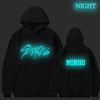 Kpop Stray Kids светящиеся толстовки для женщин и мужчин, уличный свитшот с карманом, пуловер, повседневная одежда, Kawaii Haajuku, длинные рукава