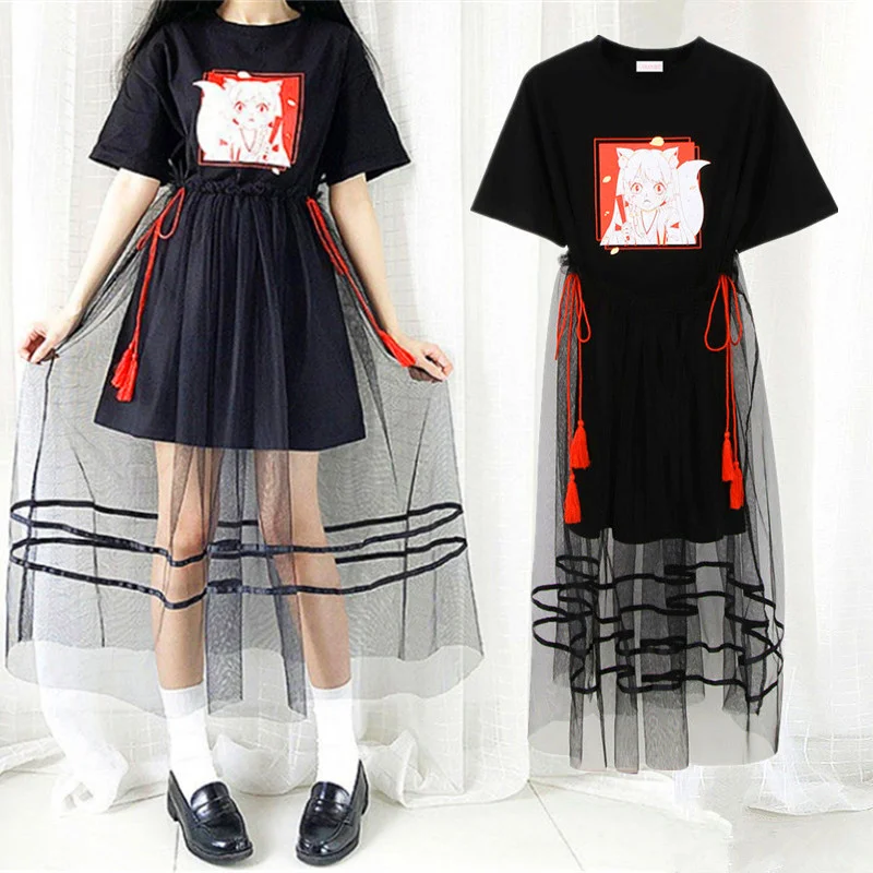 Платье женское Сетчатое с коротким рукавом милое платье мультяшным принтом Феи