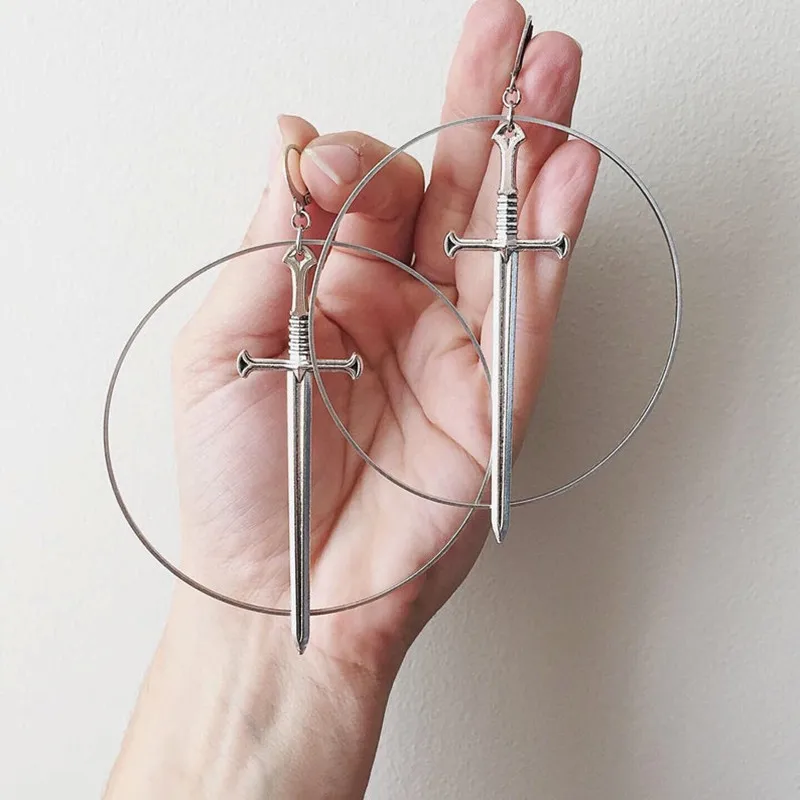 Готический меч серьги Excalibur классическое оккультное темное - Цена: 134.4