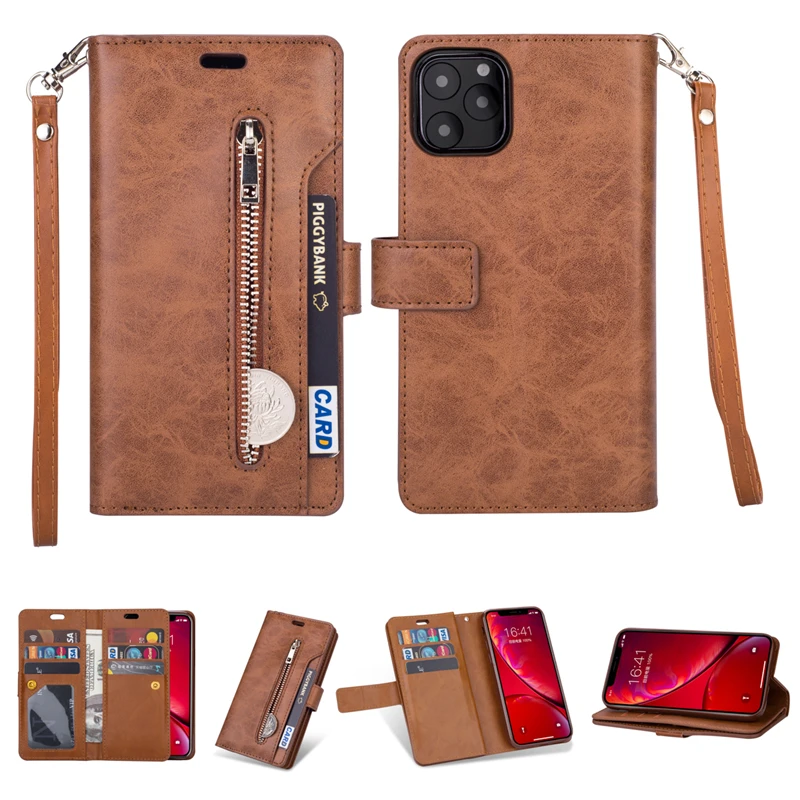 Чехол-книжка с бумажником для iPhone XS 11 Pro Max X XR, сумка из искусственной кожи, чехол на молнии с отделением для денег, карман на ремешке, чехол для мобильного телефона