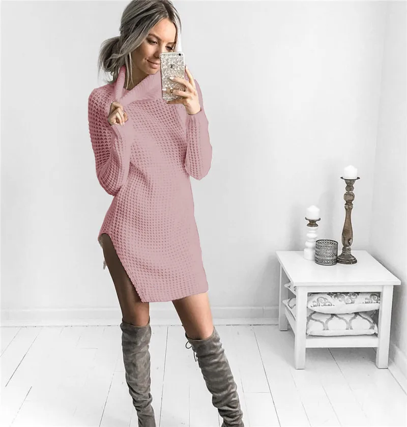Turtleneck high split knitting pullover Autumn winter long sleeve 2017 sweater women pull femme streetwear soft jumper | Женская одежда