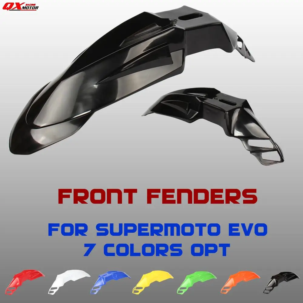 

Универсальные 7 цветов Пластиковые черные передние крылья Supermoto Evo для KX DRZ CRF YZF WR Бесплатная доставка