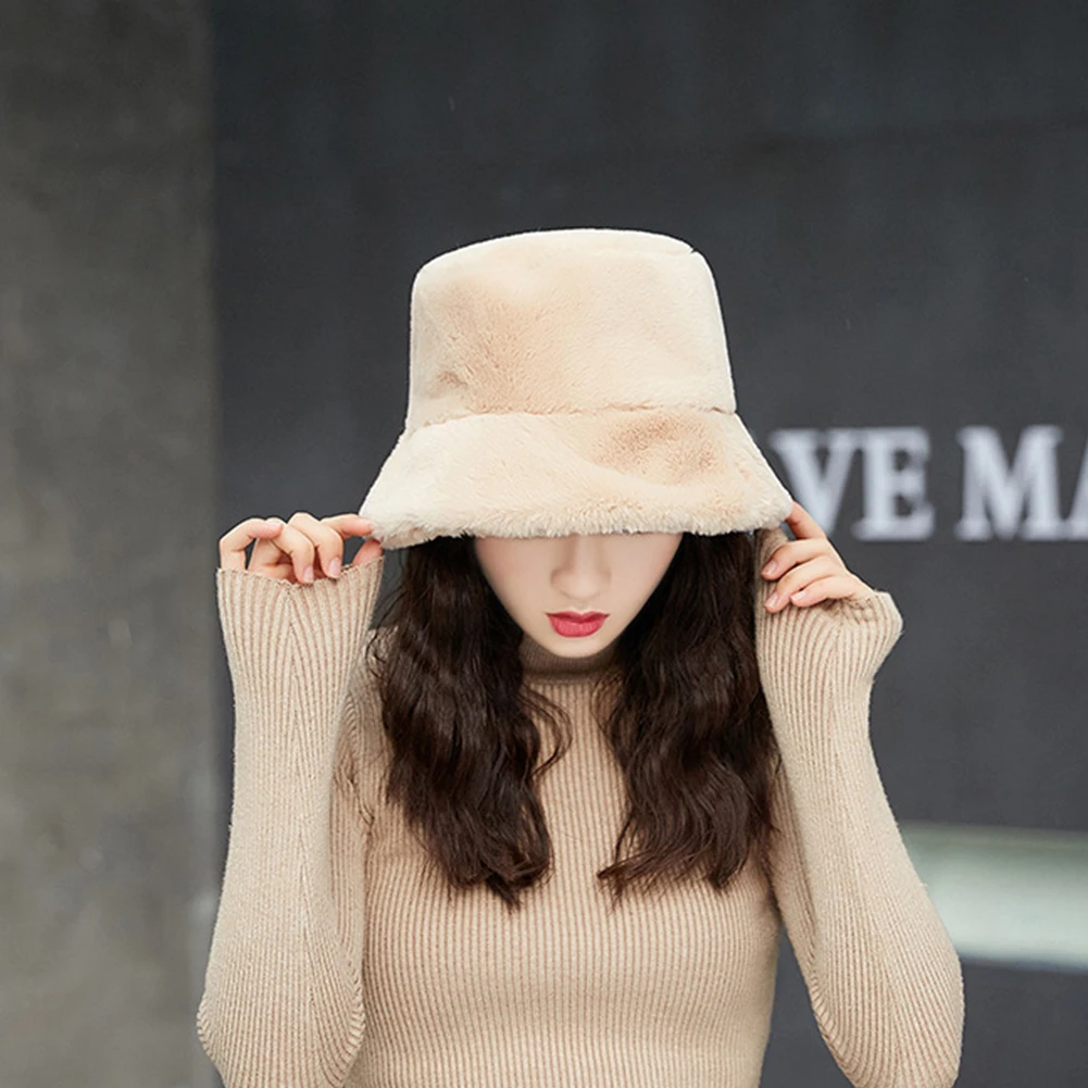 Зимняя женская однотонная Рыбацкая шляпа с плоским верхом теплая плюшевая шапка