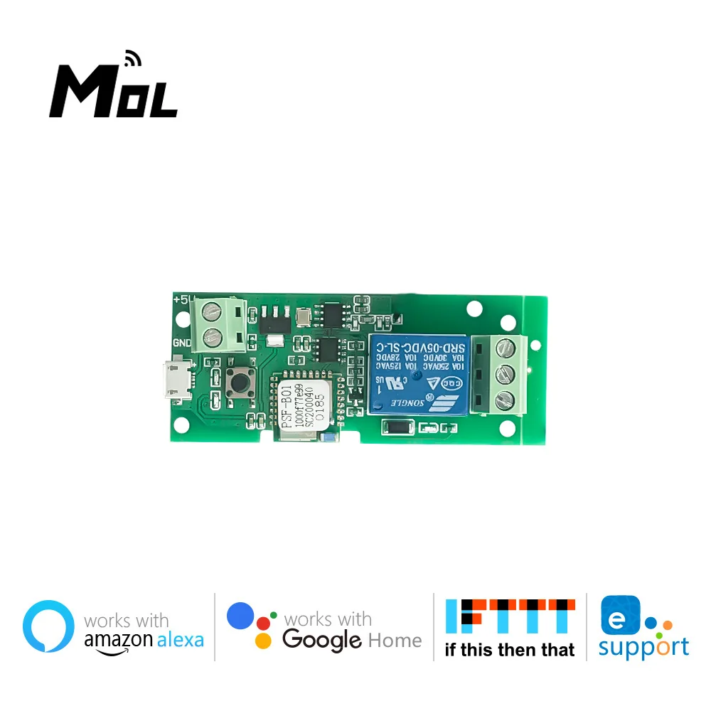 

eWeLink Smart Remote Control Wifi wireless Switch Module 1CH DC5V Inching Self-locking RF Receive 10A Relays