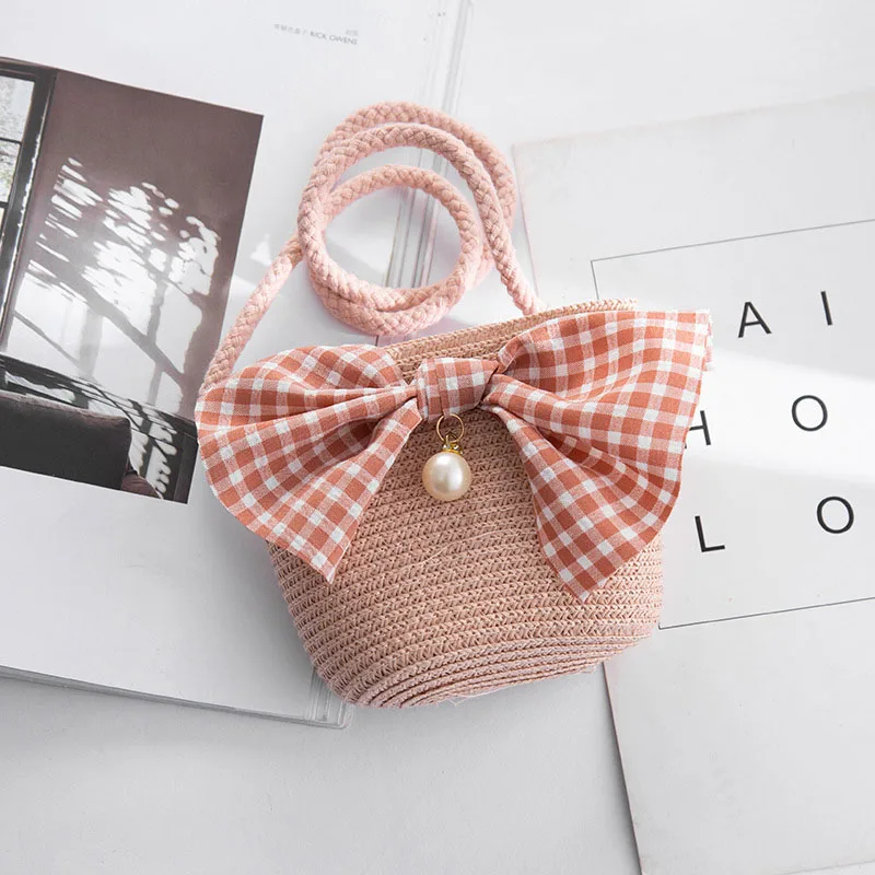 Bowknot - D Летние соломенные сумки ручной работы; Детские Сумки на одно плечо; Изысканные детские сумочки для монет с героями мультфильмов; Милые сумочки для принцесс - Цвет: Bowknot - D