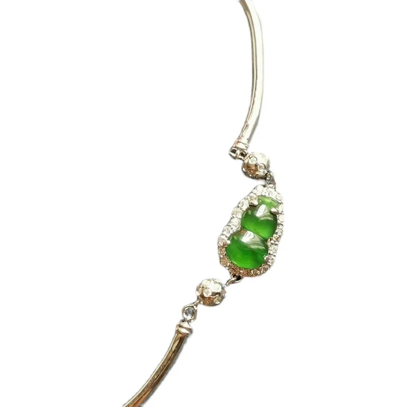 

S925 Sterling Silver Inlaid Green High Ice Chalcedony Fresh Gourd Bracelet Fashion Grandeur Design