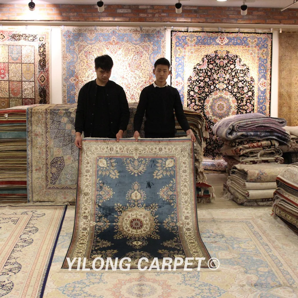 Yilong 4 'x 6' персидские шелковые коврики Китай синий ручной работы с узлом чистый