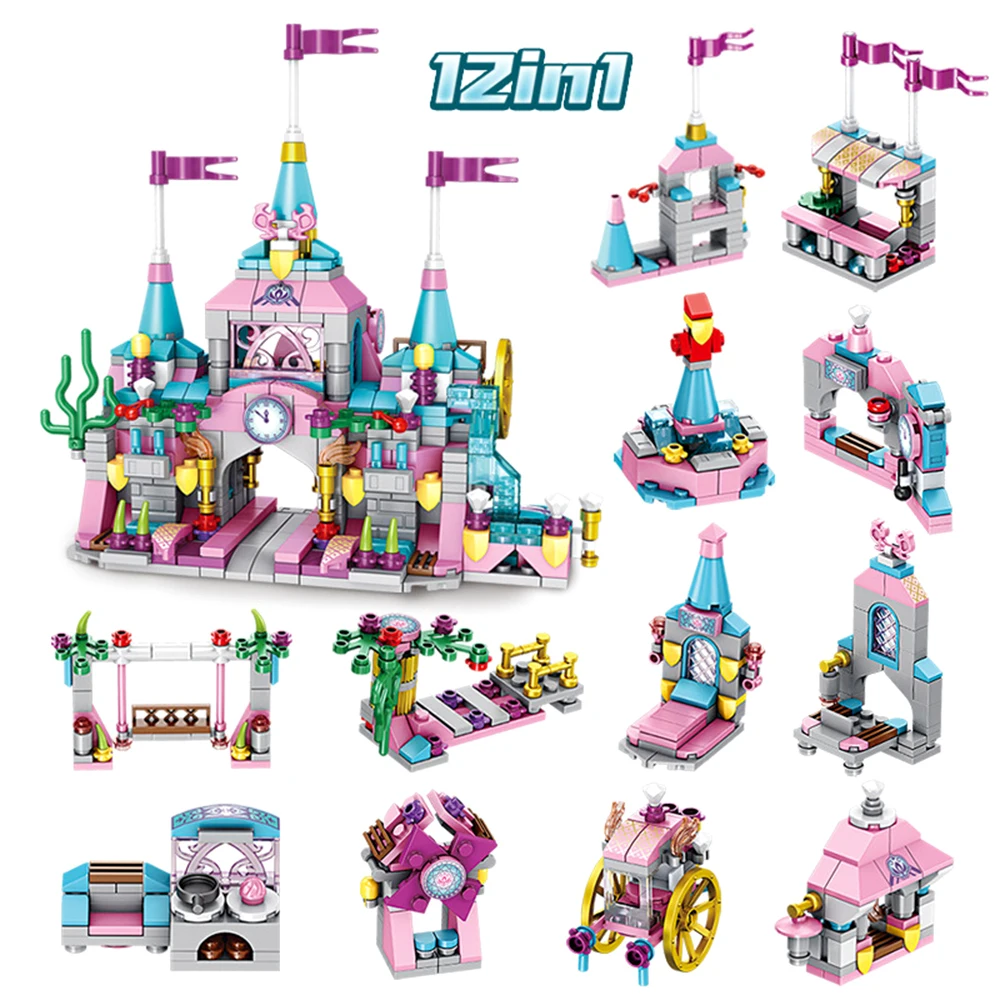

566Pcs Park Kitchen 12 IN 1 Princess Castle Model Educational Building Blocks Toys For Girls Friends DIY Birthday Present Bricks