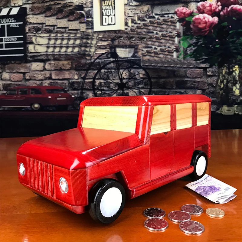 

Classic handmade wooden car piggy bank Creative cartoon car wooden coin box children's gifts idea