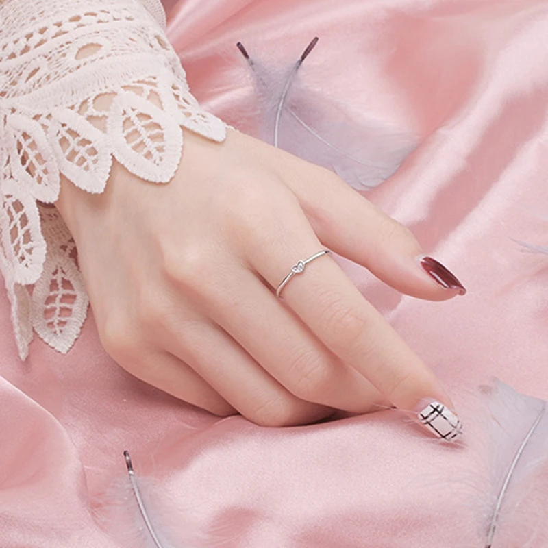 

Romantic Love Adjuestable Size Zircon Sweet Heart Rings Charm Silver Plated Luxury Women Jewelry Gifts