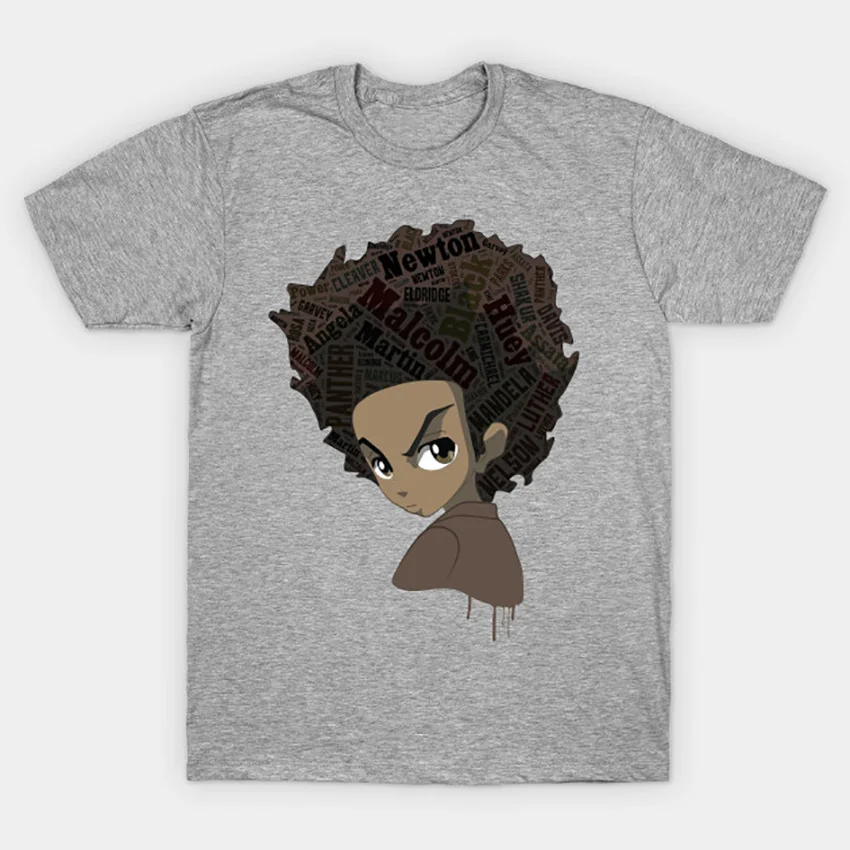 Huey Freeman-черный Мощность футболка с героями герои Райли huey boondocks Маркус Гарви freeman в