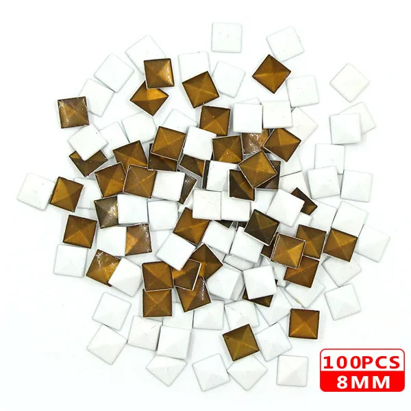 8MM Square White 100 шт Горячая фиксация шпильки медь звезда квадратный череп стразы железные заклепки для одежды металлические заклепки DIY панк аксессуары для одежды - Цвет: 8MM Square White
