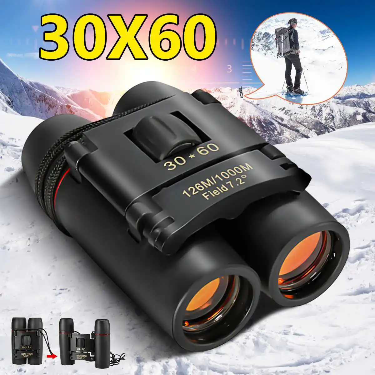 

30x60 Portable Day Night Vision Binocular Outdoor Spotting Scope Folding Telescope Camping Travel Binocular w/Bag 126m/1000m