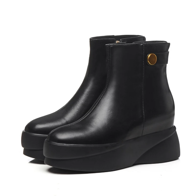 

2020 Genuine Leather flatform muffin shoes ankle handmade platform brand women Spring/Autumn boots genuine zipper high hee