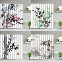 ink painting bamboo shower curtains spring plant scenery green leaf bathroom decor cloth curtain set garden wall decoration