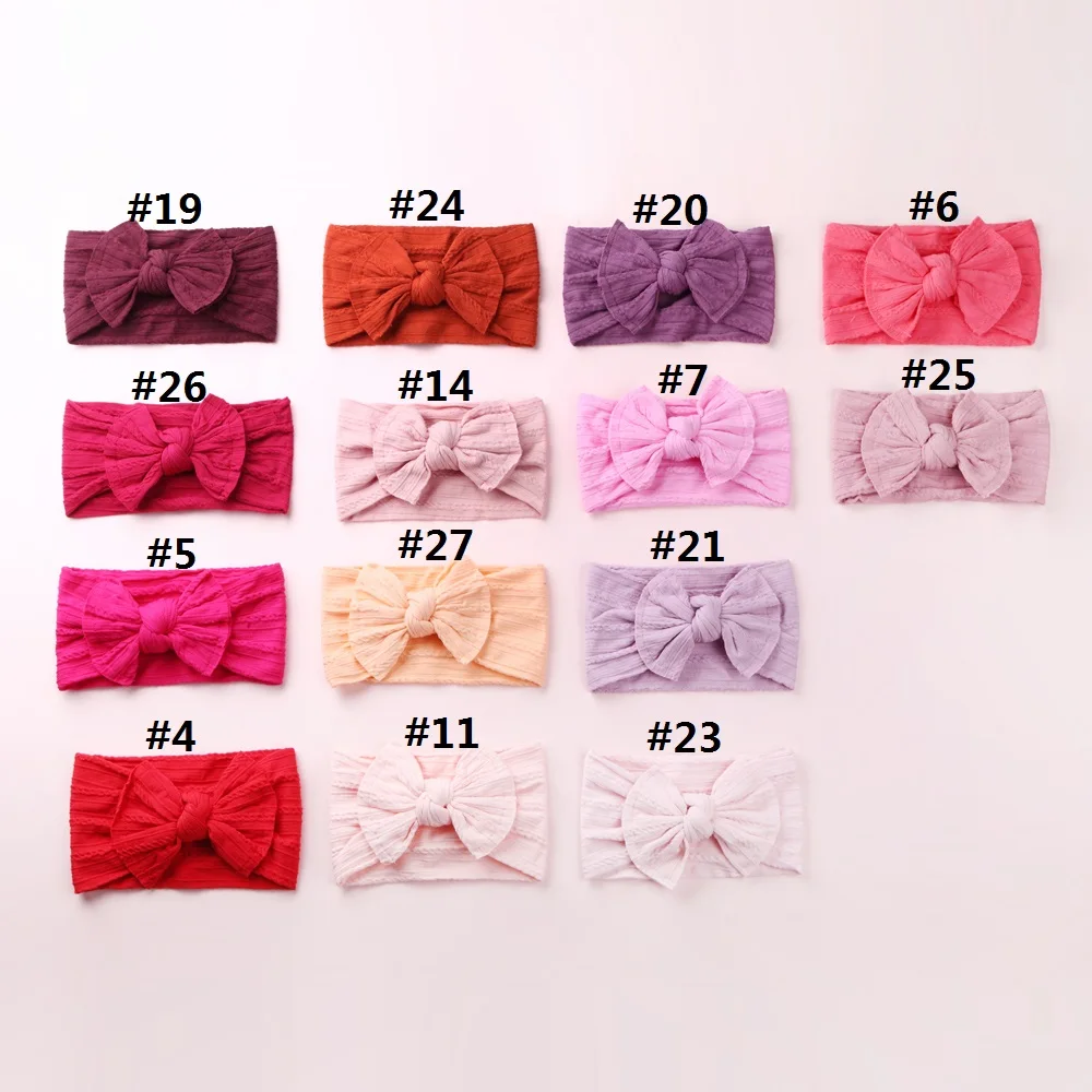 Wholesale 38pc/lot Newborn Cable Knit Nylon Headband Baby Ribbed Bows Nylon Girls Headwraps For Infant Baby Soft Hairband Turban enlarge
