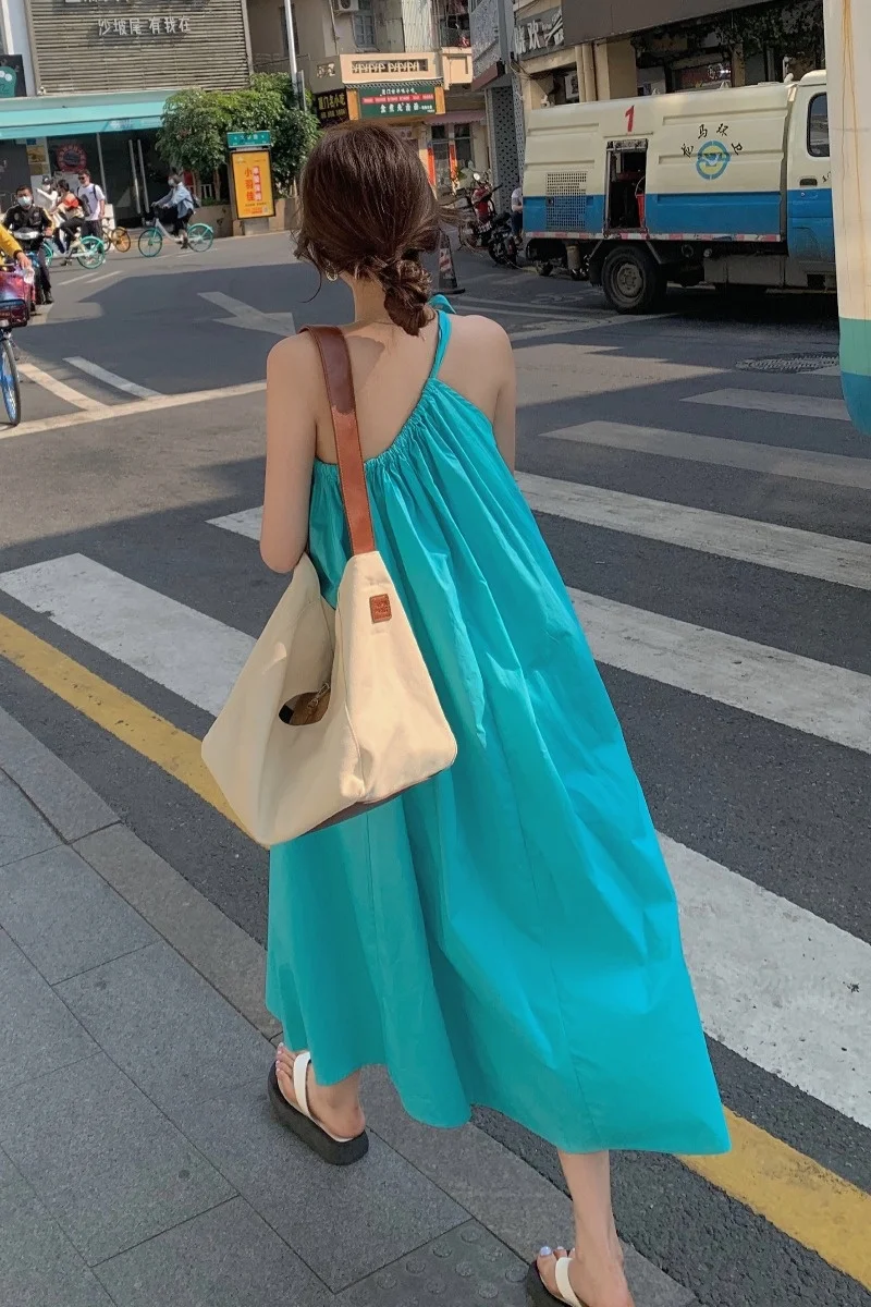 

Sexy woman Summer Travel Wear Beach Dress Fairy Temperamental Lace Backless Solid Color Dress Sanya Seaside Holiday Dress