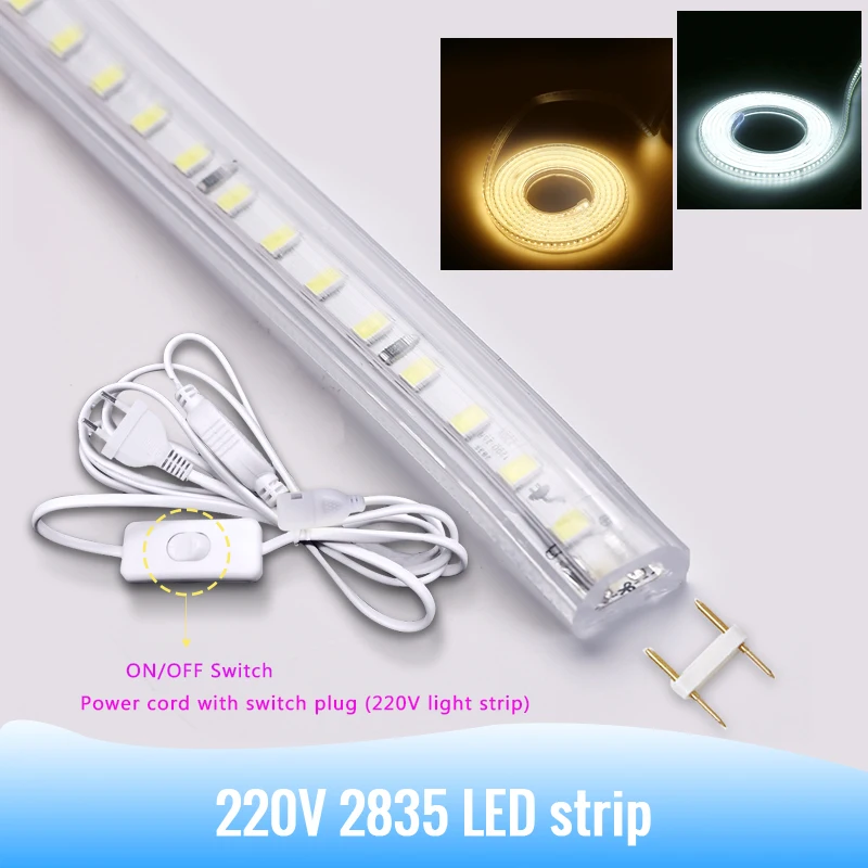 

Водонепроницаемая светодиодная лента 220 led s/m SMD 120, 2835 в, гибкая светодиодная лента, белая и теплая белая наружная Светодиодная лента с вилкой европейского стандарта