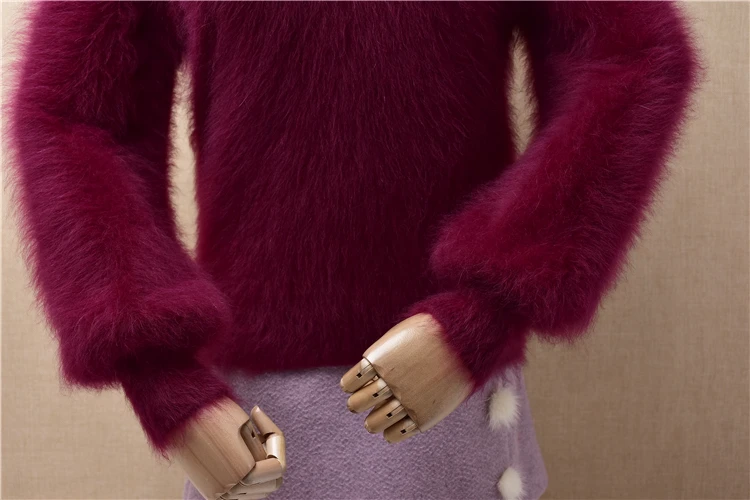 Пуловер женский кашемировый из шерсти ангорки с длинными рукавами-фонариками |