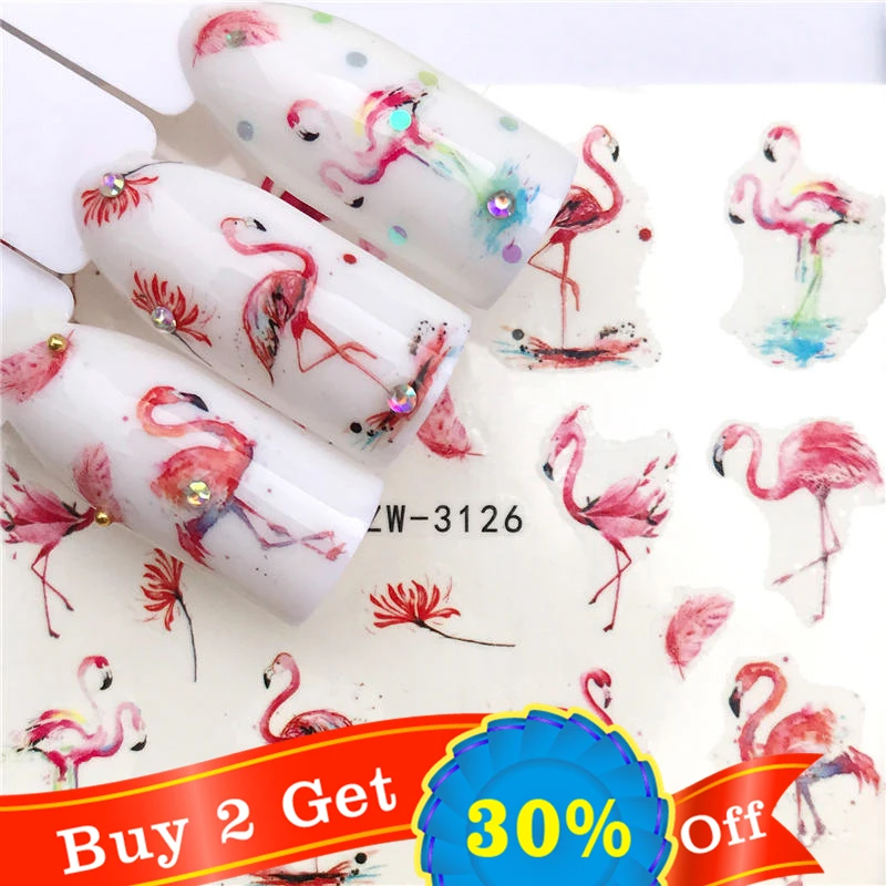 1 лист наклеек для ногтей FWC водная переводная наклейка мультяшный фламинго милые