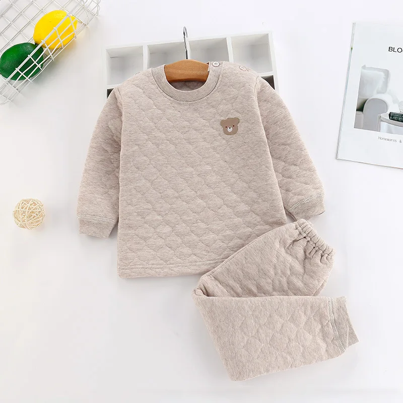 New children's three-layer warm underwear in autumn and winter 2019 boys' girls' pure cotton thickened set | Детская одежда