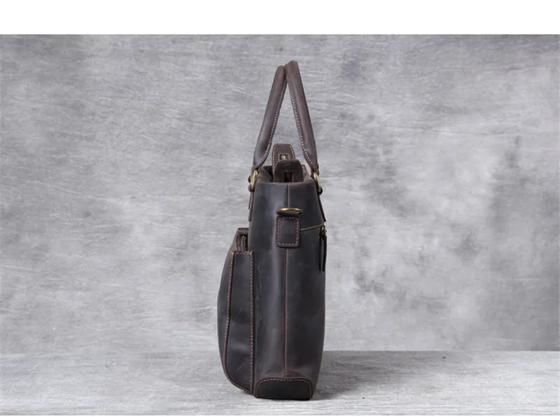 Vintage simple men's genuine leather briefcase classic first layer leather handbag black coffee casual shoulder messenger bag